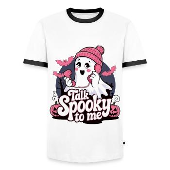 Halloween Ghost Funny Talk Effrayant pour moi - T-shirt contrasté Homme - blanc/noir - Devant - AI Model Female 172 light (172cm) & AI Model Male 178 dark (178cm)