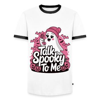 Halloween Ghost Funny Talk Spooky To Me - Männer Kontrast-T-Shirt - Weiß/Schwarz - Vorne - AI Model Female 172 light (172cm) & AI Model Male 178 dark (178cm)
