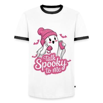 Halloween Ghost Funny Talk Effrayant pour moi - T-shirt contrasté Homme - blanc/noir - Devant - AI Model Female 172 light (172cm) & AI Model Male 178 dark (178cm)