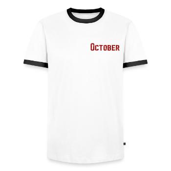 40th Birthday Original October 1984 Volume 84 - Men's Ringer Shirt - white/black - Front - AI Model Female 172 light (172cm) & AI Model Male 178 dark (178cm)