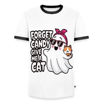 Halloween Cat Forget Candy Give Me A Cat - Men's Ringer Shirt - white/black - Front - AI Model Female 172 light (172cm) & AI Model Male 178 dark (178cm)