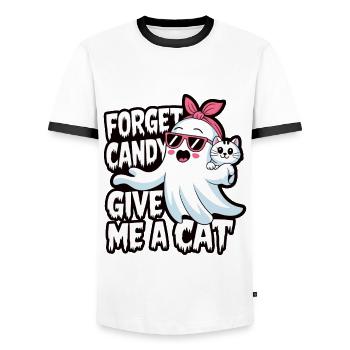 Halloween Cat Forget Candy Give Me A Cat - Men's Ringer Shirt - white/black - Front - AI Model Female 172 light (172cm) & AI Model Male 178 dark (178cm)