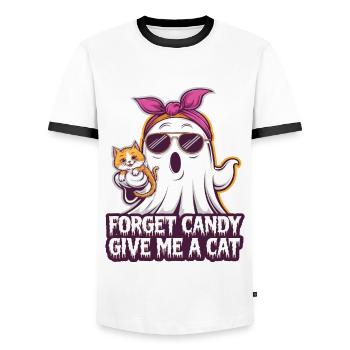 Halloween Cat Forget Candy Give Me A Cat - Men's Ringer Shirt - white/black - Front - AI Model Female 172 light (172cm) & AI Model Male 178 dark (178cm)