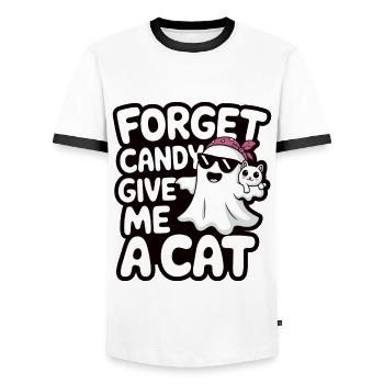 Halloween Cat Forget Candy Give Me A Cat - Men's Ringer Shirt - white/black - Front - AI Model Female 172 light (172cm) & AI Model Male 178 dark (178cm)
