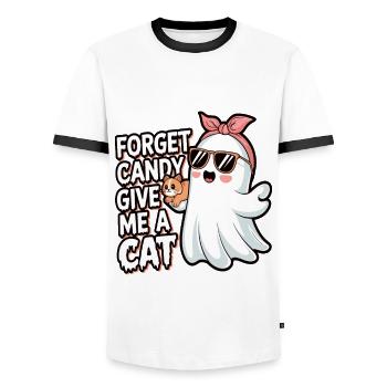 Halloween Cat Forget Candy Give Me A Cat - Männer Kontrast-T-Shirt - Weiß/Schwarz - Vorne - AI Model Female 172 light (172cm) & AI Model Male 178 dark (178cm)