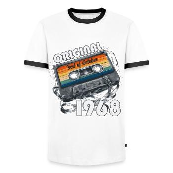 56. Geburtstag Vintage Oktober 1968 Kassette 1968 - Männer Kontrast-T-Shirt - Weiß/Schwarz - Vorne - AI Model Female 172 light (172cm) & AI Model Male 178 dark (178cm)