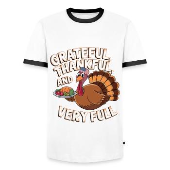 Funny Thanksgiving Turkey - Men's Ringer Shirt - white/black - Front - AI Model Female 172 light (172cm) & AI Model Male 178 dark (178cm)