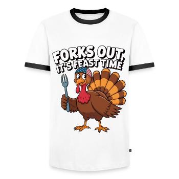 Funny Thanksgiving Turkey - Men's Ringer Shirt - white/black - Front - AI Model Female 172 light (172cm) & AI Model Male 178 dark (178cm)