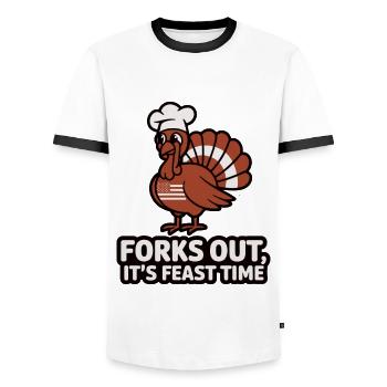 Funny Thanksgiving Turkey - Men's Ringer Shirt - white/black - Front - AI Model Female 172 light (172cm) & AI Model Male 178 dark (178cm)