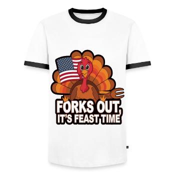 Funny Thanksgiving Turkey - Men's Ringer Shirt - white/black - Front - AI Model Female 172 light (172cm) & AI Model Male 178 dark (178cm)
