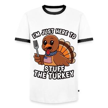 Lustiger Thanksgiving Truthahn - Männer Kontrast-T-Shirt - Weiß/Schwarz - Vorne - AI Model Female 172 light (172cm) & AI Model Male 178 dark (178cm)