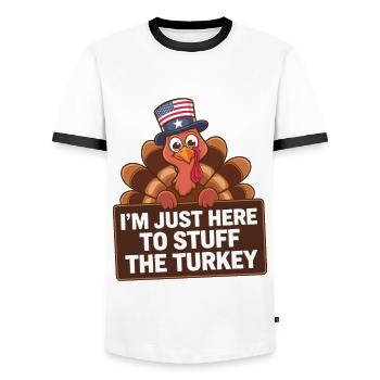 Lustiger Thanksgiving Truthahn - Männer Kontrast-T-Shirt - Weiß/Schwarz - Vorne - AI Model Female 172 light (172cm) & AI Model Male 178 dark (178cm)