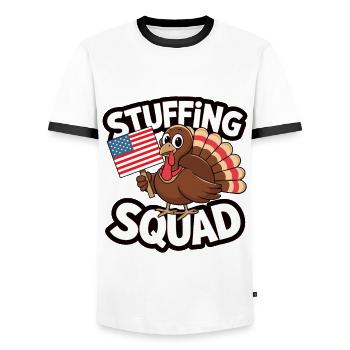 Funny Thanksgiving Turkey - Men's Ringer Shirt - white/black - Front - AI Model Female 172 light (172cm) & AI Model Male 178 dark (178cm)
