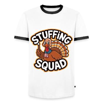 Funny Thanksgiving Turkey - Men's Ringer Shirt - white/black - Front - AI Model Female 172 light (172cm) & AI Model Male 178 dark (178cm)