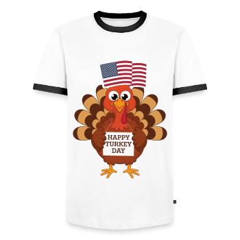 Lustiger Thanksgiving Truthahn - Männer Kontrast-T-Shirt - Weiß/Schwarz - Vorne - AI Model Female 172 light (172cm) & AI Model Male 178 dark (178cm)
