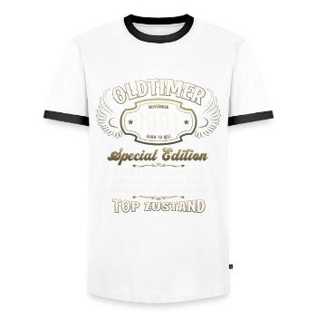 33. Geburtstag Oldtimer November 1991 Jahrgang 91 - Männer Kontrast-T-Shirt - Weiß/Schwarz - Vorne - AI Model Female 172 light (172cm) & AI Model Male 178 dark (178cm)
