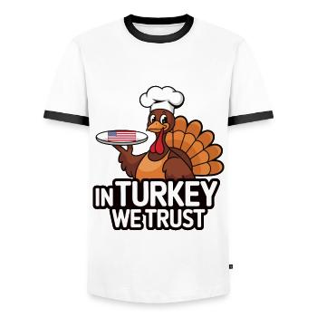 Lustiger Thanksgiving Truthahn - Männer Kontrast-T-Shirt - Weiß/Schwarz - Vorne - AI Model Female 172 light (172cm) & AI Model Male 178 dark (178cm)