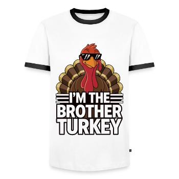 Funny Thanksgiving Turkey - Men's Ringer Shirt - white/black - Front - AI Model Female 172 light (172cm) & AI Model Male 178 dark (178cm)