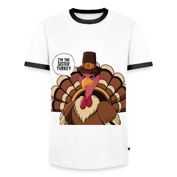 Lustiger Thanksgiving Truthahn - Männer Kontrast-T-Shirt - Weiß/Schwarz - Vorne - AI Model Female 172 light (172cm) & AI Model Male 178 dark (178cm)