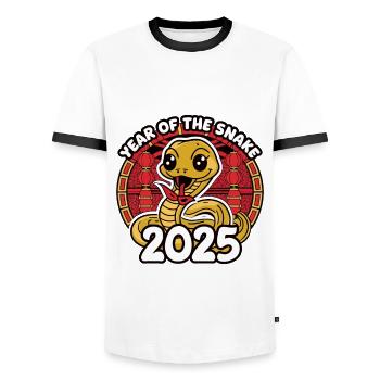 Chinese Year 2025 Year of the Snake - Men's Ringer Shirt - white/black - Front - AI Model Female 172 light (172cm) & AI Model Male 178 dark (178cm)