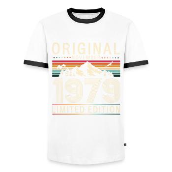 45th Birthday Legend November 1979 Volume 79 - Men's Ringer Shirt - white/black - Front - AI Model Female 172 light (172cm) & AI Model Male 178 dark (178cm)