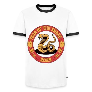 Chinese Year 2025 Year of the Snake - Men's Ringer Shirt - white/black - Front - AI Model Female 172 light (172cm) & AI Model Male 178 dark (178cm)