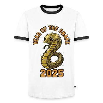 Année Chinoise 2025 Année du Serpent - T-shirt contrasté Homme - blanc/noir - Devant - AI Model Female 172 light (172cm) & AI Model Male 178 dark (178cm)