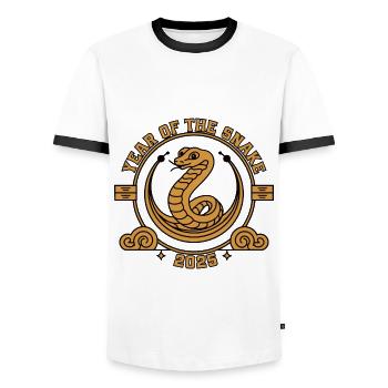 Année Chinoise 2025 Année du Serpent - T-shirt contrasté Homme - blanc/noir - Devant - AI Model Female 172 light (172cm) & AI Model Male 178 dark (178cm)