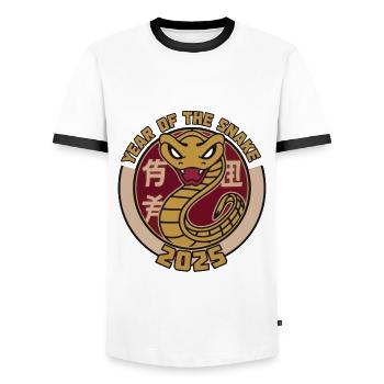 Année Chinoise 2025 Année du Serpent - T-shirt contrasté Homme - blanc/noir - Devant - AI Model Female 172 light (172cm) & AI Model Male 178 dark (178cm)