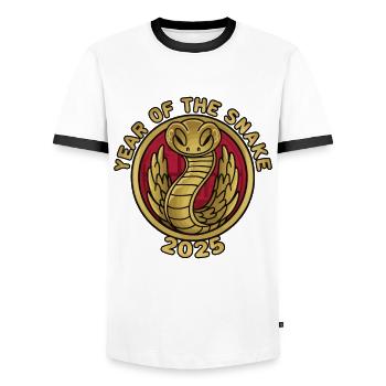 Année Chinoise 2025 Année du Serpent - T-shirt contrasté Homme - blanc/noir - Devant - AI Model Female 172 light (172cm) & AI Model Male 178 dark (178cm)