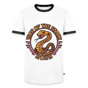 Chinese Year 2025 Year of the Snake - Men's Ringer Shirt - white/black - Front - AI Model Female 172 light (172cm) & AI Model Male 178 dark (178cm)