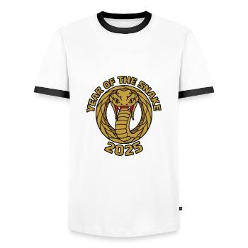 Année Chinoise 2025 Année du Serpent - T-shirt contrasté Homme - blanc/noir - Devant - AI Model Female 172 light (172cm) & AI Model Male 178 dark (178cm)