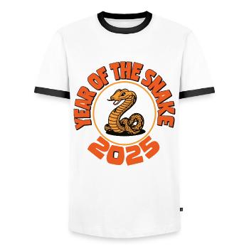 Chinese Year 2025 Year of the Snake - Men's Ringer Shirt - white/black - Front - AI Model Female 172 light (172cm) & AI Model Male 178 dark (178cm)