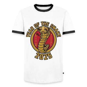 Année Chinoise 2025 Année du Serpent - T-shirt contrasté Homme - blanc/noir - Devant - AI Model Female 172 light (172cm) & AI Model Male 178 dark (178cm)