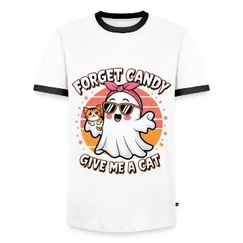 Halloween Cat Forget Candy Give Me A Cat - Men's Ringer Shirt - white/black - Front - AI Model Female 172 light (172cm) & AI Model Male 178 dark (178cm)