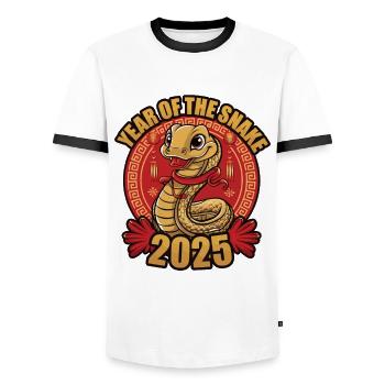 Année Chinoise 2025 Année du Serpent - T-shirt contrasté Homme - blanc/noir - Devant - AI Model Female 172 light (172cm) & AI Model Male 178 dark (178cm)