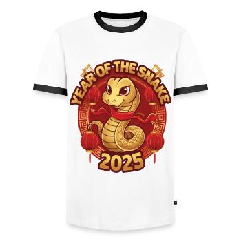 Année Chinoise 2025 Année du Serpent - T-shirt contrasté Homme - blanc/noir - Devant - AI Model Female 172 light (172cm) & AI Model Male 178 dark (178cm)