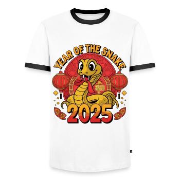 Année Chinoise 2025 Année du Serpent - T-shirt contrasté Homme - blanc/noir - Devant - AI Model Female 172 light (172cm) & AI Model Male 178 dark (178cm)