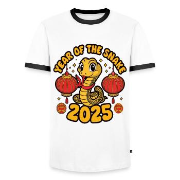 Année Chinoise 2025 Année du Serpent - T-shirt contrasté Homme - blanc/noir - Devant - AI Model Female 172 light (172cm) & AI Model Male 178 dark (178cm)