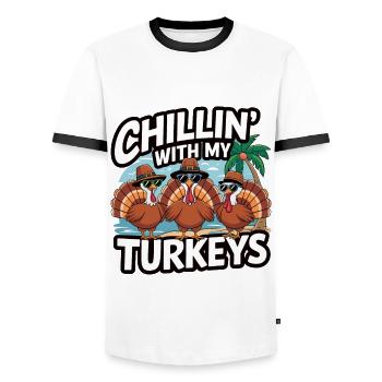 Funny Thanksgiving Turkey - Men's Ringer Shirt - white/black - Front - AI Model Female 172 light (172cm) & AI Model Male 178 dark (178cm)