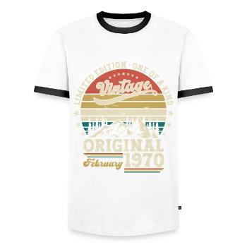 55ème anniversaire cadeau mari Original février 1970 - T-shirt contrasté Homme - blanc/noir - Devant - AI Model Female 172 light (172cm) & AI Model Male 178 dark (178cm)