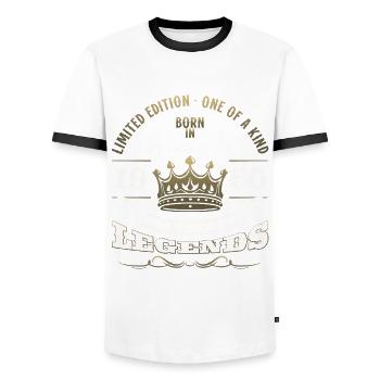 65th Birthday Gift Husband Original February 1960 - Men's Ringer Shirt - white/black - Front - AI Model Female 172 light (172cm) & AI Model Male 178 dark (178cm)