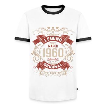 65th Birthday Gift Husband Original March 1960 - Men's Ringer Shirt - white/black - Front - AI Model Female 172 light (172cm) & AI Model Male 178 dark (178cm)