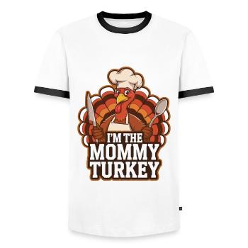 Mommy Turkey Thanksgiving - Men's Ringer Shirt - white/black - Front - AI Model Female 172 light (172cm) & AI Model Male 178 dark (178cm)