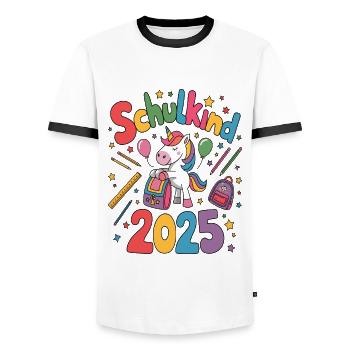 Schulkind 2025 Einschulung Schulanfang - Männer Kontrast-T-Shirt - Weiß/Schwarz - Vorne - AI Model Female 172 light (172cm) & AI Model Male 178 dark (178cm)