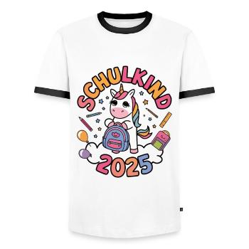 Schulkind 2025 Einschulung Schulanfang - Männer Kontrast-T-Shirt - Weiß/Schwarz - Vorne - AI Model Female 172 light (172cm) & AI Model Male 178 dark (178cm)