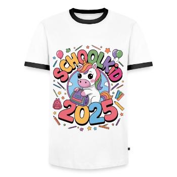 Schulkind 2025 Einschulung Schulanfang - Männer Kontrast-T-Shirt - Weiß/Schwarz - Vorne - AI Model Female 172 light (172cm) & AI Model Male 178 dark (178cm)