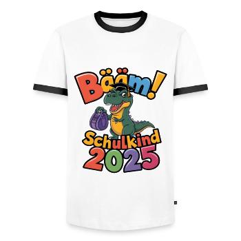 Schulkind 2025 Einschulung Schulanfang - Männer Kontrast-T-Shirt - Weiß/Schwarz - Vorne - AI Model Female 172 light (172cm) & AI Model Male 178 dark (178cm)