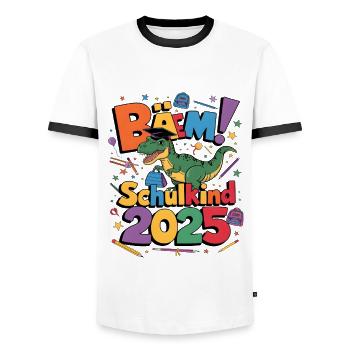 Schulkind 2025 Einschulung Schulanfang - Männer Kontrast-T-Shirt - Weiß/Schwarz - Vorne - AI Model Female 172 light (172cm) & AI Model Male 178 dark (178cm)