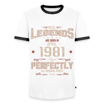44ème anniversaire cadeau mari Original avril 1981 - T-shirt contrasté Homme - blanc/noir - Devant - AI Model Female 172 light (172cm) & AI Model Male 178 dark (178cm)